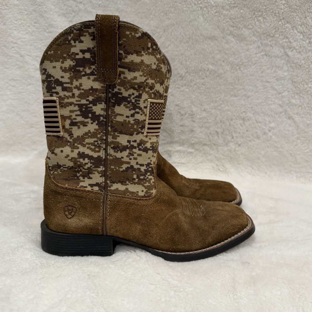 ARIAT Sport Patriot Western Suede Boots Big Kids Youth Sz 3 Camo USA Flag READ